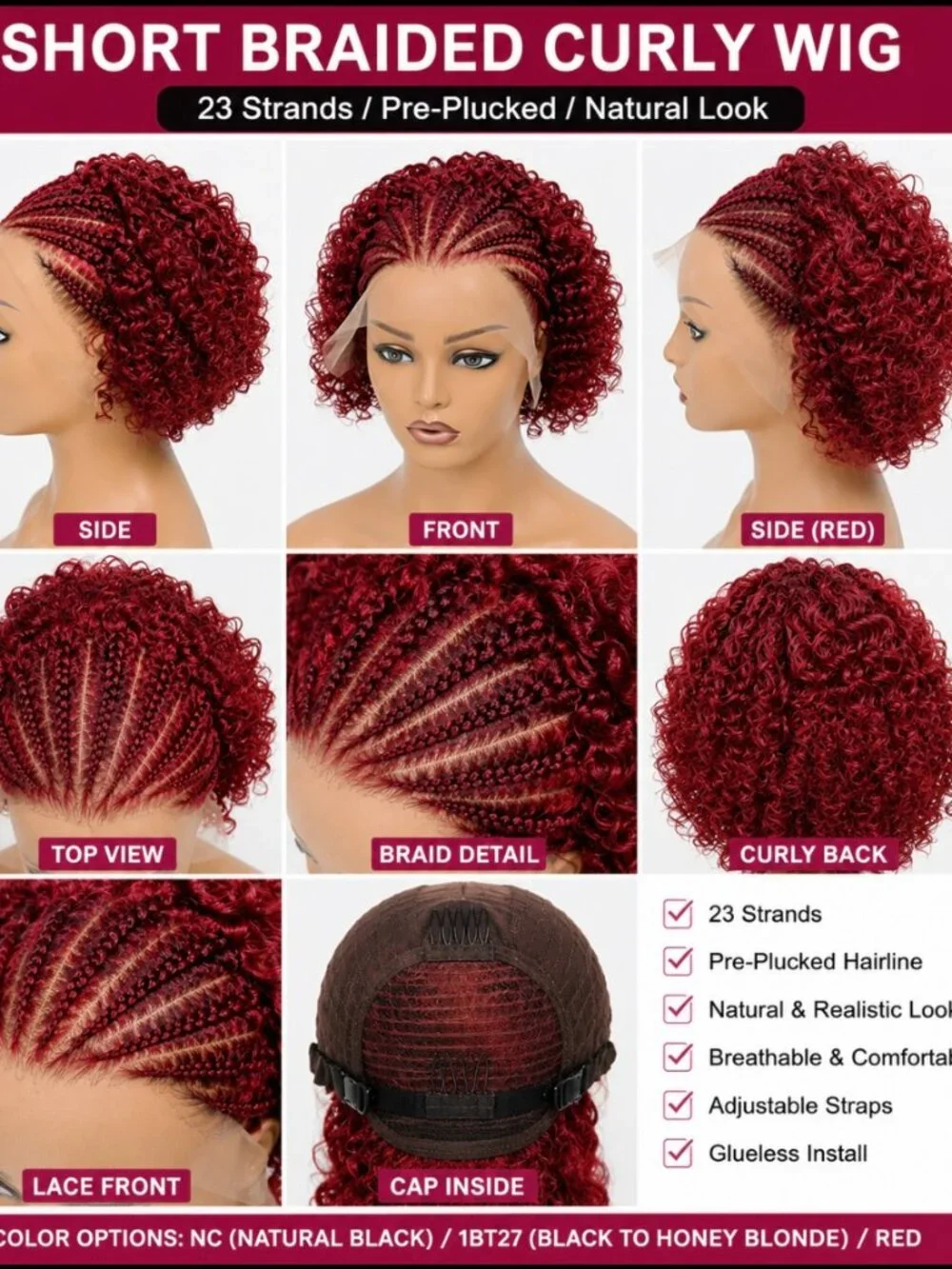 Braids 13x4 short Human Hair Wig 10 inch burgundy color 99j